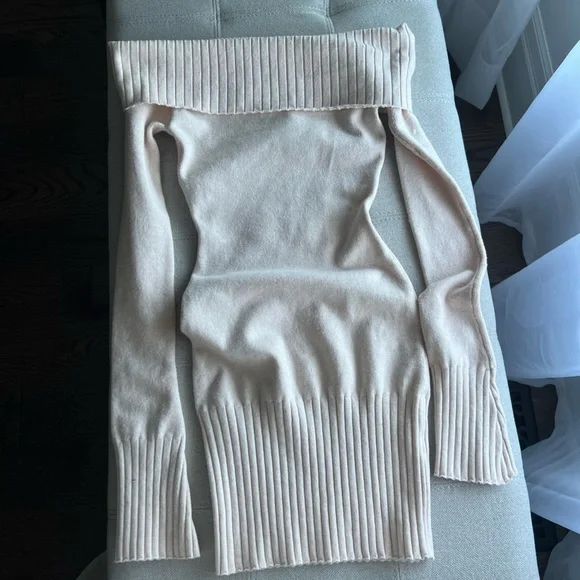 Off-Shoulder Ribbed Sweater Dress - Cream - Picture 2 of 3